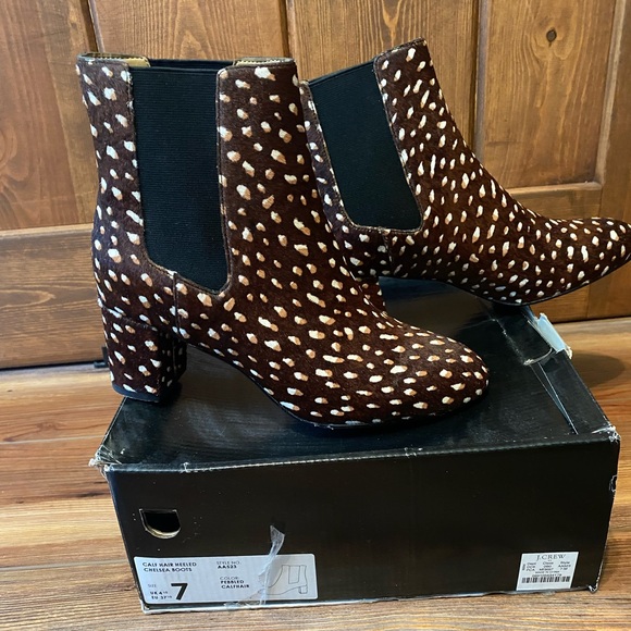 J. Crew Brown and White Patterned Calf Hair Ankle Booties - Picture 3 of 5